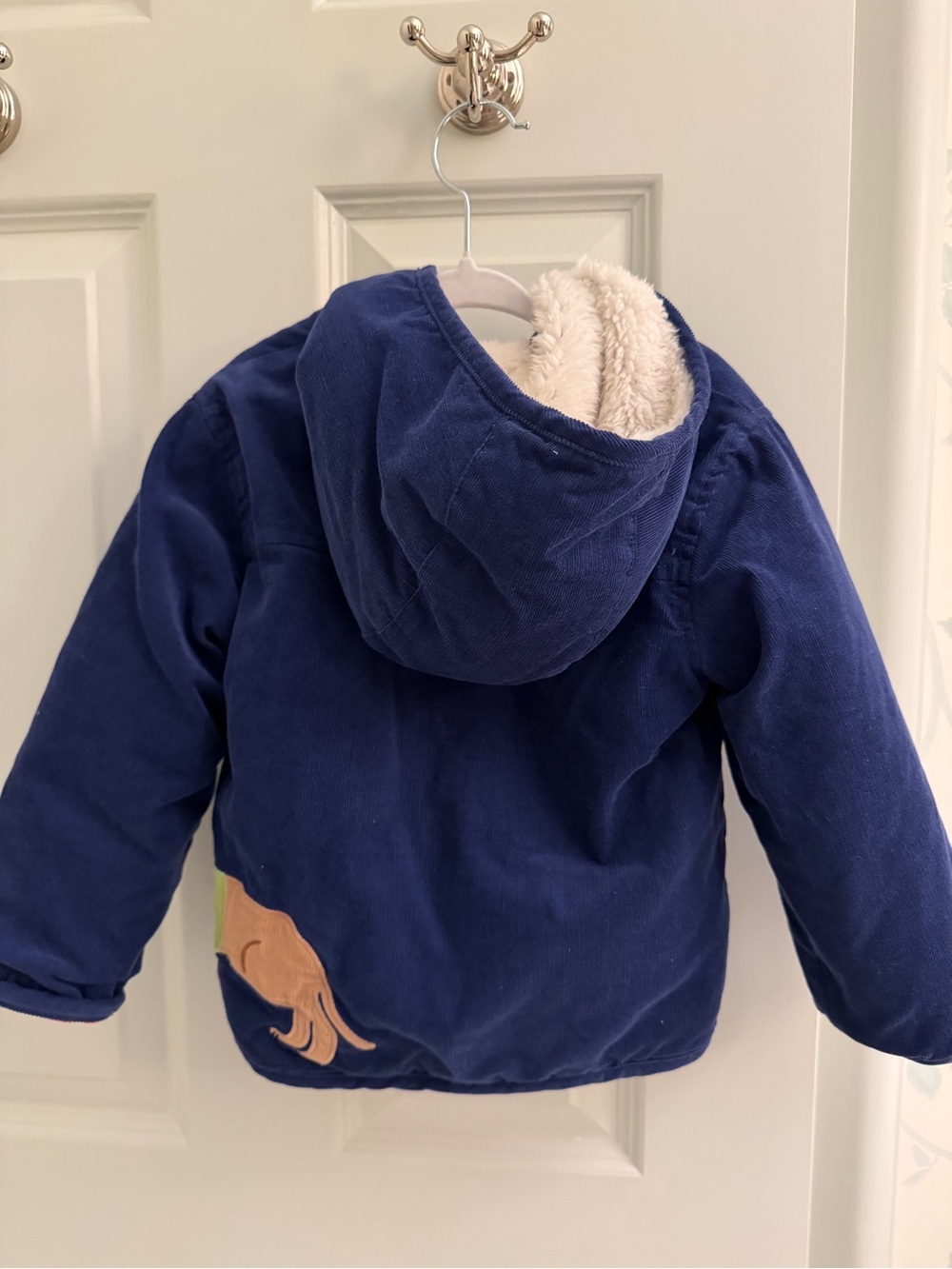 Baby Boden Navy Hooded Puffer Jacket with Colorful Dachshund Appliqué - Picture 3 of 4